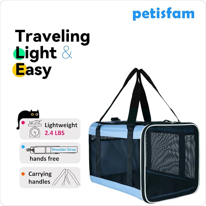 Soft Pet Carrier for Large and Medium Cats, 2 Kitties, Small Dogs. Easy to Get Cat in, Great for Cats that Don't Like Carriers (Blue)