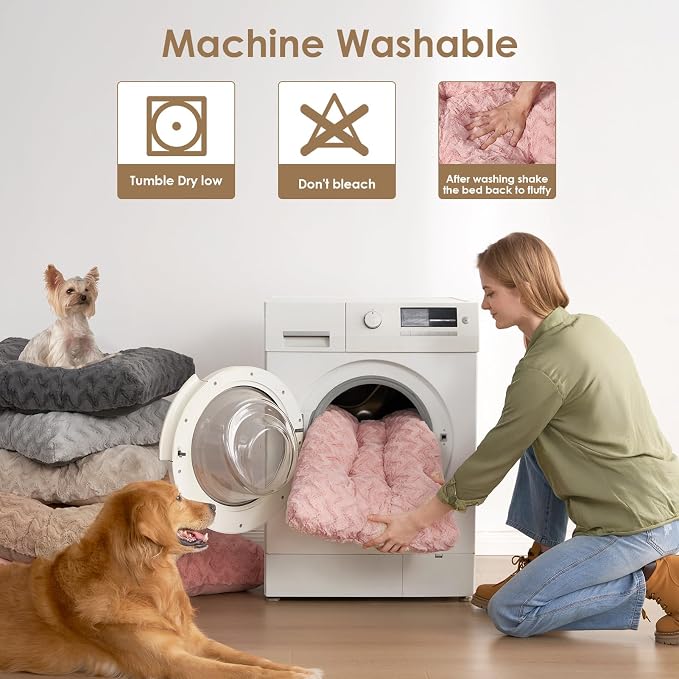 EHEYCIGA Washable Large Dog Bed for Crate 35x23 Inch, Kennel Pad for Dogs Up to 45 lbs, Plush and Comfy Pet Sleeping Mat, Pink