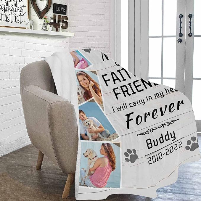 Artsadd Pet Dog Memorial Gifts Personalized Blanket with Photos and Name-in Loving Memory Gifts for Loved Ones Lost-Custom Remembrance Gifts Blankets for Pets Lover-Gray