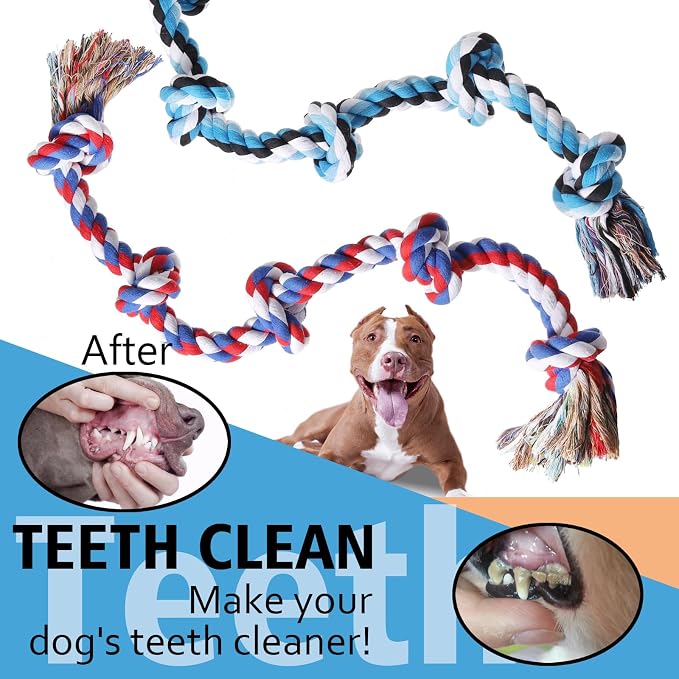 XIGOU Dog Rope Toys for Large Dogs Aggressive Chewers, Dog Chew Toys for Large Breed Indestructible, Heavy Duty Tough 3 Feet 5 Knots Dog Toy, Sturdy Rope toy for Dogs Tug of War Dog Toy Teeth Cleaning