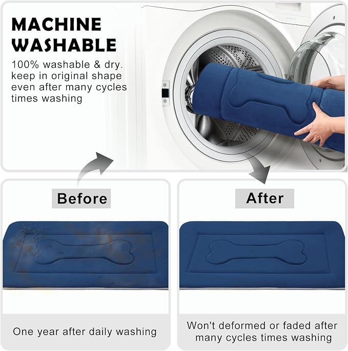 Extra Large Dog Bed Soft Dog Crate Pad Mat, 48 in Non-Slip Bottom Washable Dog Sleeping Mattress Pet Beds Cat Bed Kennel Pad, Dark Blue