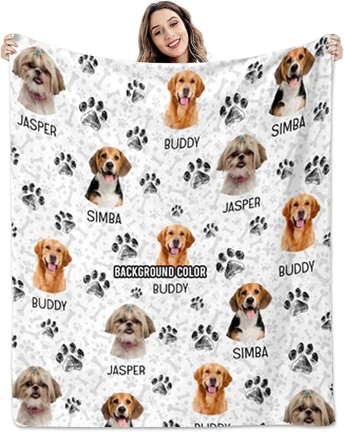 Pamaheart Custom Dog Face Blankets, Personalized Pet Photo Blanket, Fleece Dog Blankets, Customized Photo Throws, Dogs Dad Gifts, Pet Lover Gifts, Memorial Gift /2