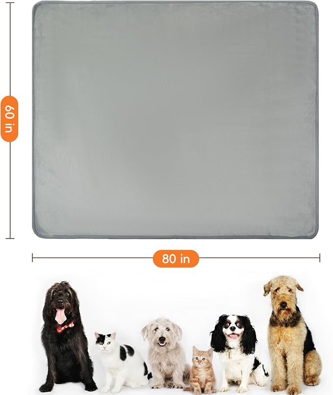Waterproof Blanket for Bed 60"x80" | Light Grey Throw Blanket for Large Dogs Reversible Soft Flannel Leakproof Spill-Proof Dog Blanket for Couch Camping Travel