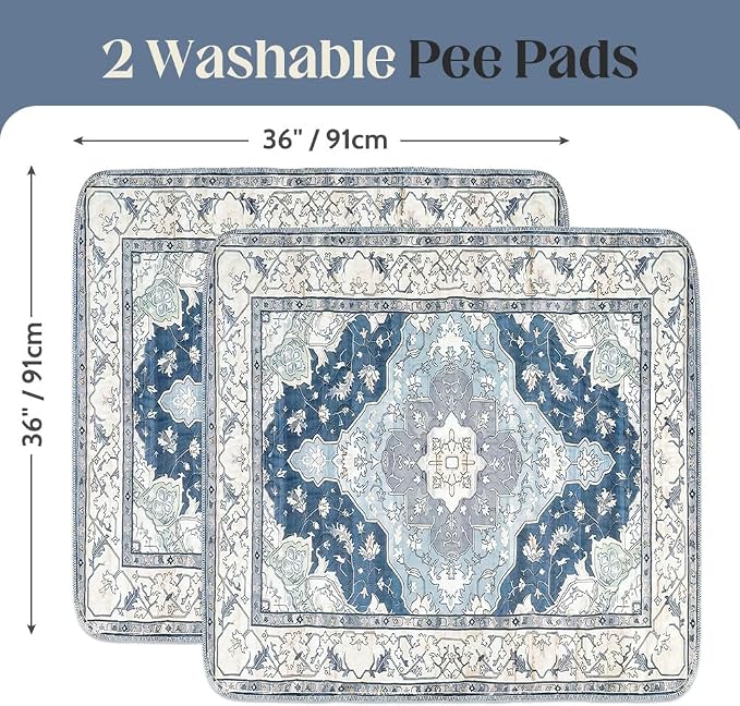 Washable Pee Pads for Dogs, 2 Pack Reusable Puppy Training Pads 36"x36" Super Absorbent Waterproof Dog Training Pads, Non-Slip Potty Pads, Whelping Pads Litter Mat Navy & Ecru