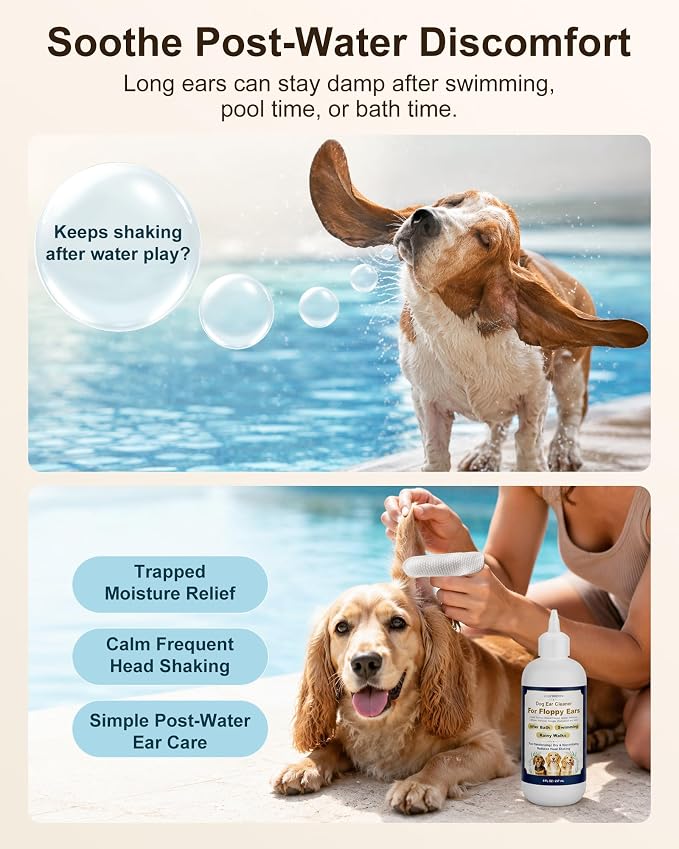 Dog Ear Cleaner with Finger Pads for Floppy Ears & Long-Eared Dogs, Deodorizing Ear Cleaning Solution