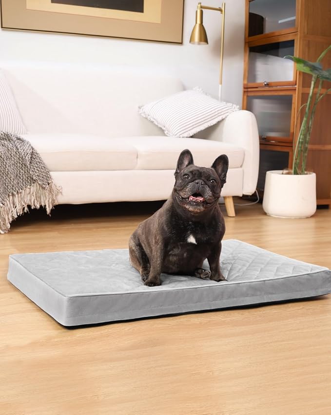 NUPIDA Orthopedic Dog Beds for Medium Dogs Waterproof Dog Bed for Crate, with Removable Washable Cover and Non-Slip Bottom, 29x18 Inch, Light Gray