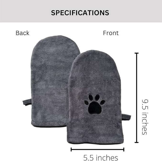 Penny & Niko Microfiber Pet Towel Mitts - Paw Cleaning and Drying Mitts/Gloves for Dogs and Cats (Gray, Standard - 4 Pack)