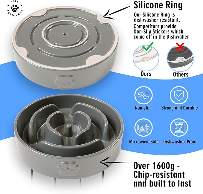 Slow Feeder Dog Bowls – Dog Bowl Slow Feeder – Microwaveable Dog Slow Feeder for All Breeds – Lead and BPA-Free Ceramic Pet Bowl – Pet Feeder for Fast Eaters