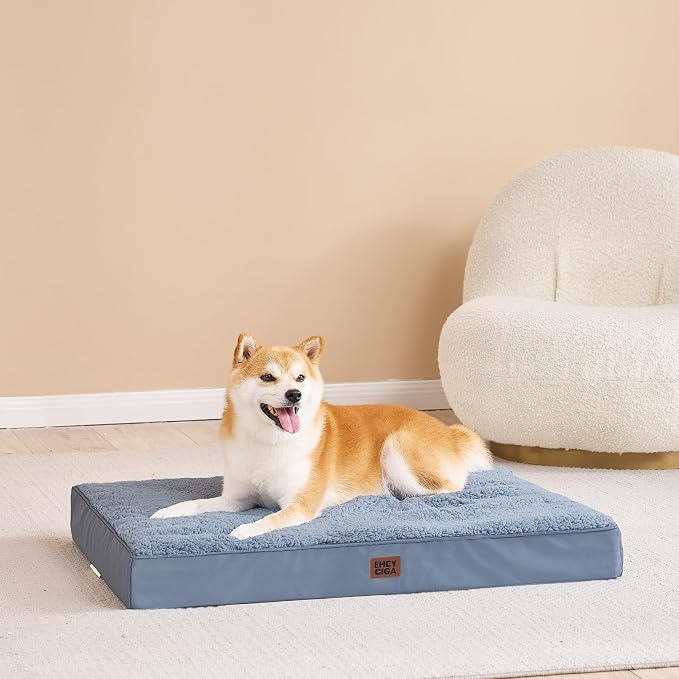 EHEYCIGA Orthopedic Dog Bed Large with Removable Washable Cover, 35x23 | Egg Crate Foam Support, Durable Oxford fabric, Non-Slip Bottom, Machine Washable, Soft Waterproof Plush Pet Bed Mat For Crate