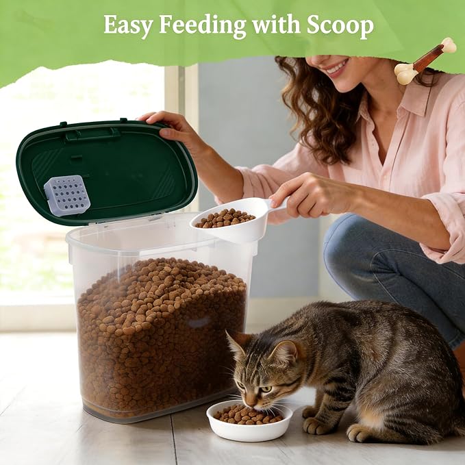 Airtight Dog Cat Food Storage Container 10 Lbs, Slim Tall Pet Food Bin | Pet Food Treat Container with Lid, Scoop and Cup, Clear Plastic Dry Food Storage Bin for Dog, Cat, Bird Seed, Kibble, Pellet