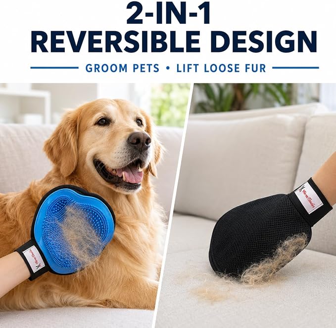 Warren London 2-in-1 Pet Grooming Glove for Dogs & Cats, Reversible Brush