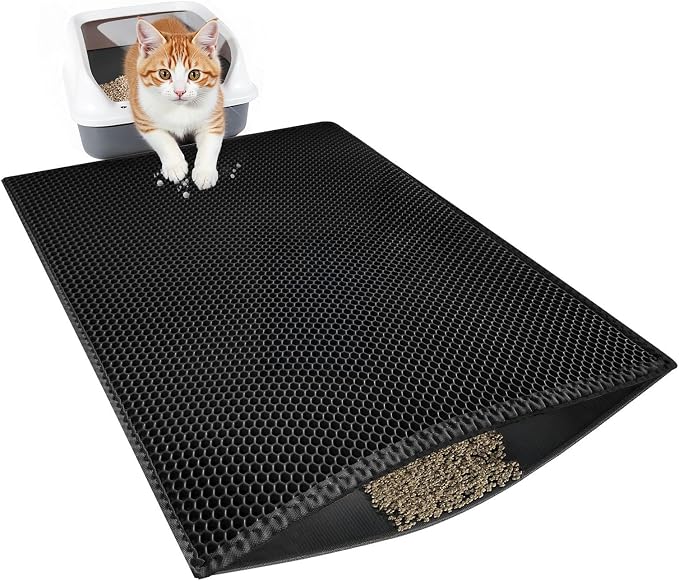 Cat Litter Mat, 29.9'' x 24''Inch, Double Layer Waterproof Proof Litter Box mat, Non-Slip Design, Reduces Litter Scatter, Easy to Clean, Black Cat Litter Trapping Mat
