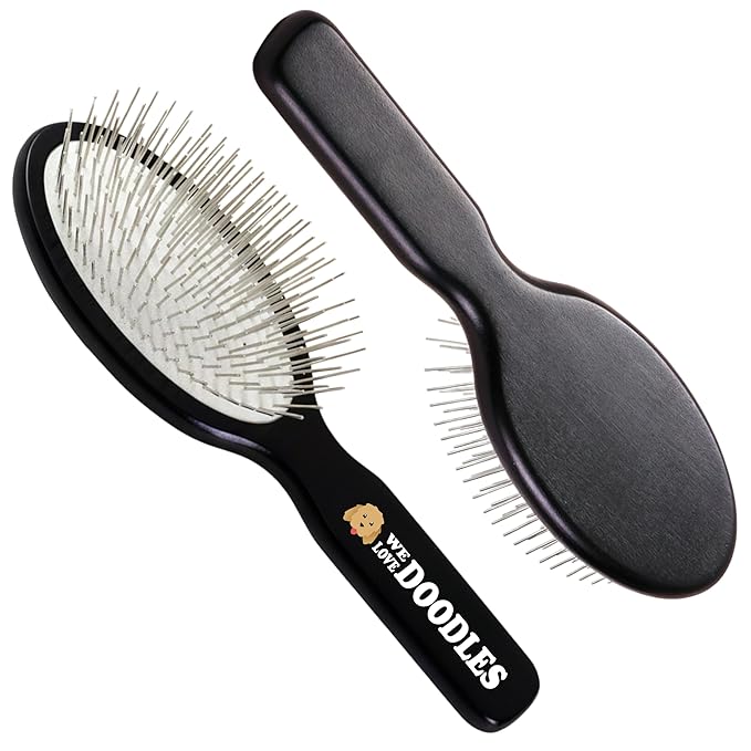 We Love Doodles Pin Brush for Dogs, Pet Grooming Detangler Pin Dog Brush, Dog Brush for Shedding and Removing Loose Fur, Lightweight Beech Wood (Silver Pins)