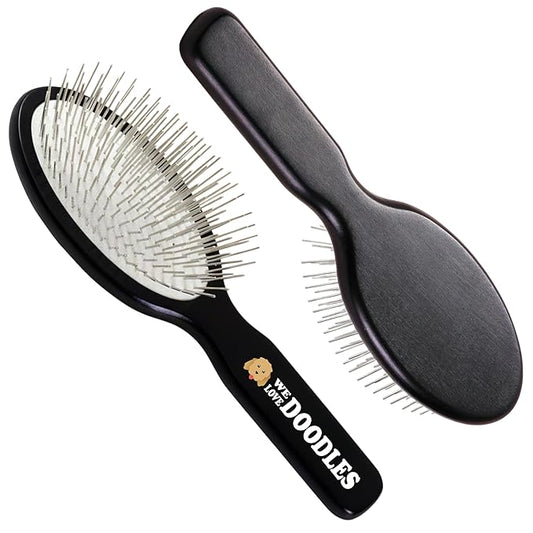 We Love Doodles Pin Brush for Dogs, Pet Grooming Detangler Pin Dog Brush, Dog Brush for Shedding and Removing Loose Fur, Lightweight Beech Wood (Silver Pins)