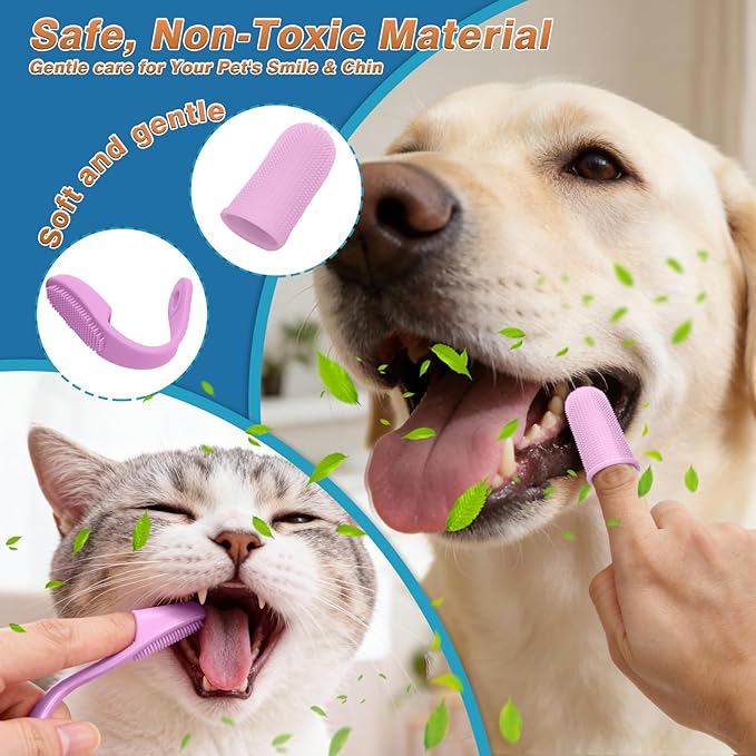 7 PCS Pet Grooming Kit for Dogs and Cats | Dog Washing Gloves | Dog Bath Brush | Cleanroom Gloves | Dog Shampoo Brush | Finger Toothbrushes | Storage Bag | All-in-One Pet Care (Pink)