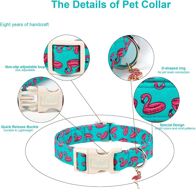 Summer Dog Collar, Cute Boy Flamingo Pool Party Dog Collars for Puppy Small Dogs - Beach Day Pup Collar, Soft Adjustable Male Pet Collars with Quick Release Buckle XS