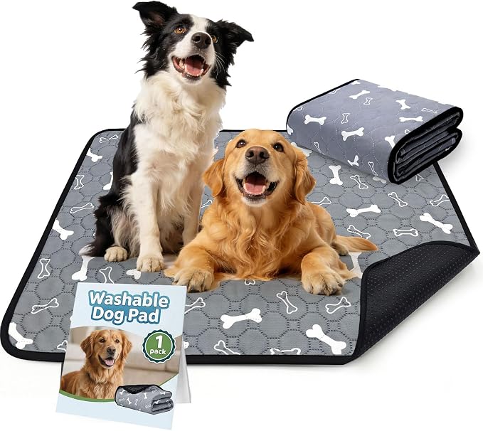BAEJMJK Washable Dog Pee Pads, Reusable Dog Crate Mats Puppy Training Pads, 4-Layer Super Absorbent Waterproof Non-Slip Leak-Proof Ideal for Potty, Crate, Playpen & Travel(28"x40",Gray 1-Pack)