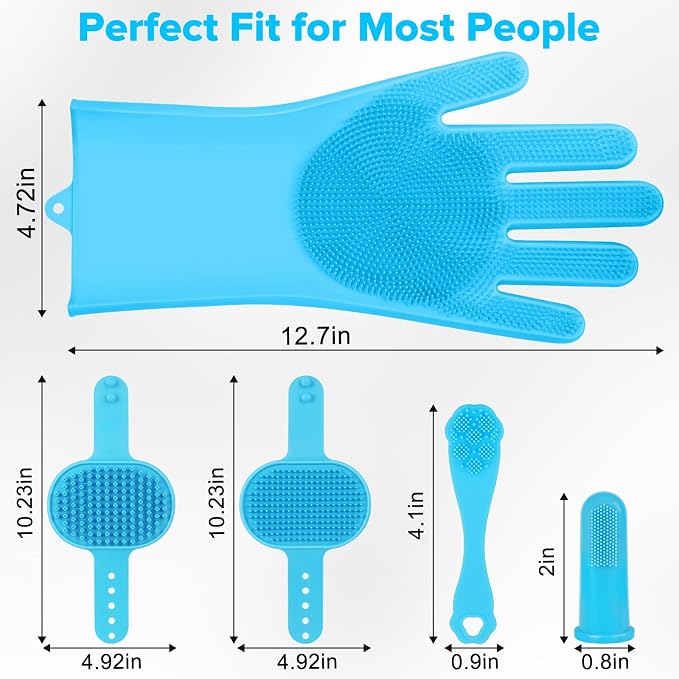 6PCS Grooming & Bath Supplies for Dogs, Cats | Dog Washing Gloves | Dog Bath Brush | Dog Shower Brush | Pet Grooming Gloves | Dog Grooming kit | Pet Supplies for Showerhead & Sprayer (Light Blue)
