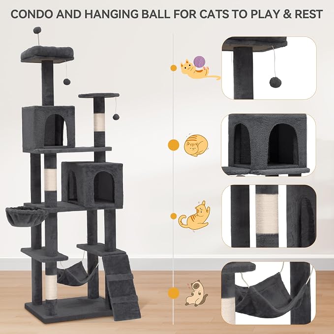 YITAHOME Cat Trees for Large Cats, Sturdy 75 inch Cat Tower | Cat Tower for indoor cats large adult with Scratching Post, Hammock, Cat Condo