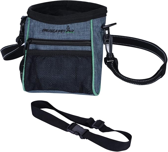 Portable Dog Treat Pouch Pet Puppy Treat Bag for Training Animal Walking Snack Container Bait Holder Kibble Hiking Toy Carries Pack with Waist Belt, Shoulder Strap, Built-in Poop Bag Dispenser