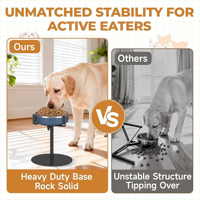 2 Pack Elevated Dog Bowl Stand, Adjustable Height 8-16in, Width 6-10in | Extra-Stable Tall Single Lifted Food Holder for Large Medium Size Breeds, Metal Non-Slip Raised Dish Riser Pet Water Feeder