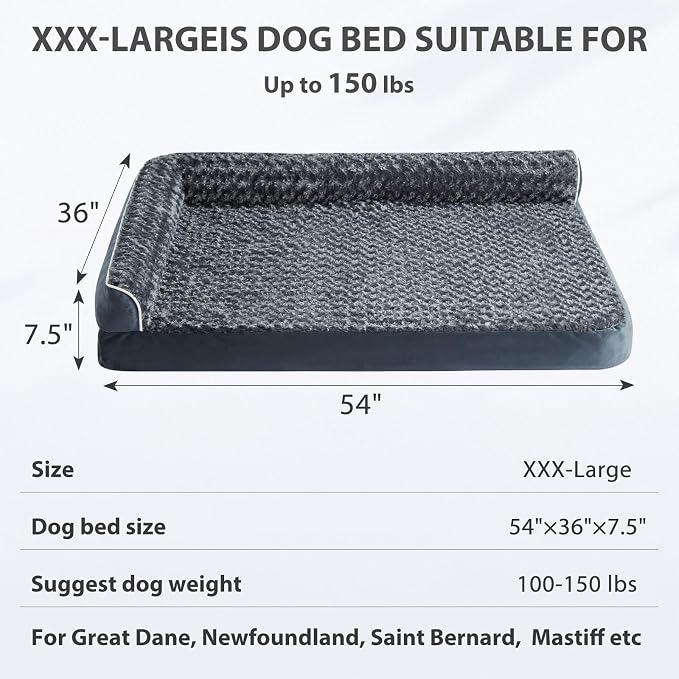 BFPETHOME Orthopedic Washable Dog Bed, Sleeping Couch for Large Senior Dogs | Deluxe Plush Rose Velvet Washable Cover, Egg Crate Foam Support, Waterproof Lining, Non-Slip Bottom, Senior Dogs