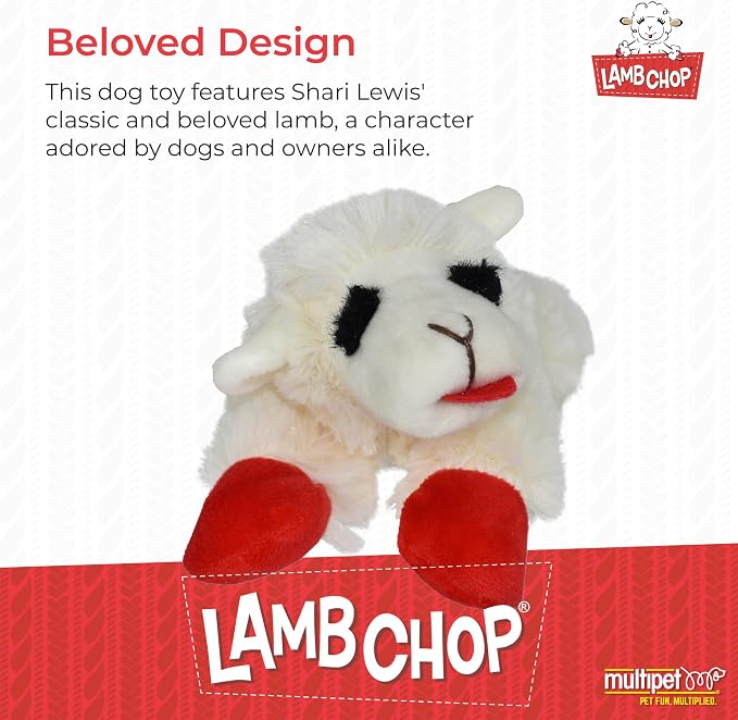 Multipet Lamb Chop Dog Plush Toy-Squeaky Toy for All Dogs - Extra Soft Plush - Stuffed Animal Dog Toy for Cuddling & Playing - Cute Pet-Toy (6", Cream) (Pack of 2)