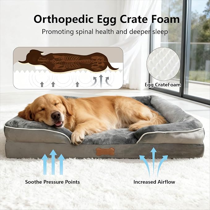 Memory Foam Large Dog Beds Removable Washable Cover Dog Couch with Non-Slip Bottom Large Cat Bed for Indoor Use 3-Sided Headrest Design for Neck and Head Support (X-Large)