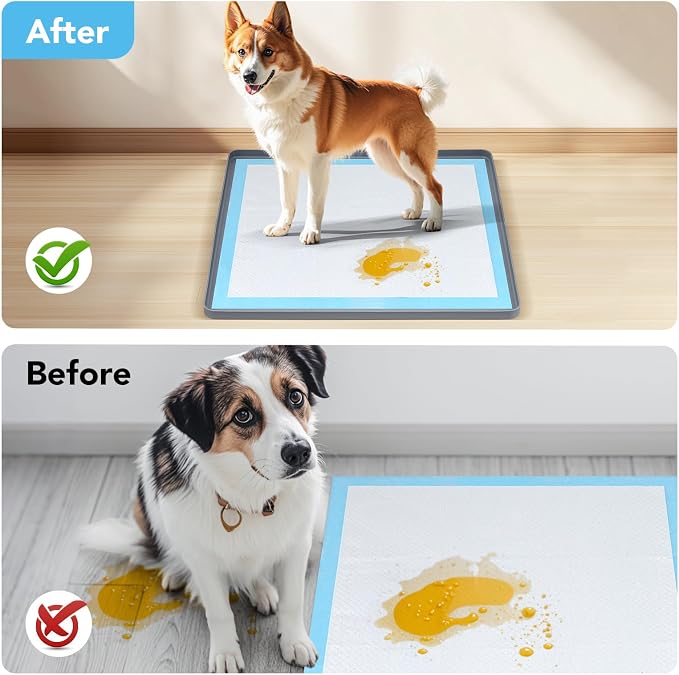 Pee Pad Holder for Dogs, Dog and Puppy Pee Pads Holder, 24"x24" Non-Slip & Leak-Proof & Portable Silicone Mat with Raised Edge Design, Square Puppy Potty Training Tray for Home Floor Protection(Grey)
