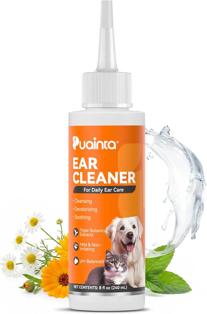 Dog Ear Cleaner Solution - Alcohol-Free Ear Wash with Quantum Silver & Witch Hazel - Soothes Itch, Removes Wax & Odor - Gentle Daily Flush for Dogs & Cats (8 oz) | Vet Formulated Patented Quantum Silver Alcohol-Free Dog & Cat Ear Flush, Soothes Itching...