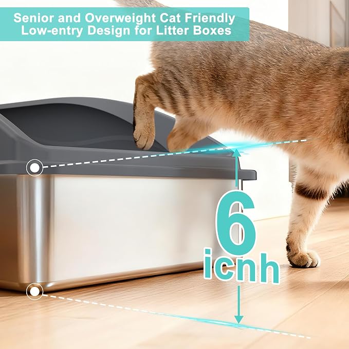 AIPERRO Stainless Steel Litter Box Extra Large for Big Cats and Multi-Cats | Jumbo Extra Large High Sided Metal Cat Box with Lid | Anti-Urine Leakage,Non-Stick & Easy to Clean | Include Litter Cat Scoop
