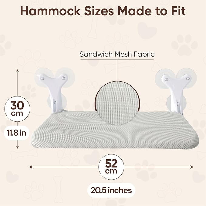 Cat Window Perch, Foldable Hammock Bed with 6 Strong Suction Cups, Cordless Indoor Pet Seat, Washable Fabric, Gray