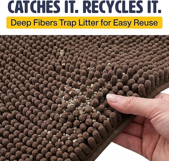 Muddy Mat® | Cat Litter Mat 18"x28", Litter Trapping Mat, Super Absorbent Scatter Control, Soft on Paws, Slip Resistant Washable Kitty Litter Mat, Traps Litter, Protects Floors, Brown