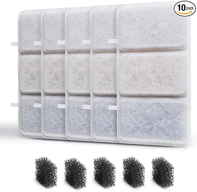 Petory 5 Replacement Filters & 5 Foam Filters for 74oz/2.2L Automatic Pet Water Fountain Cat Water Dispenser