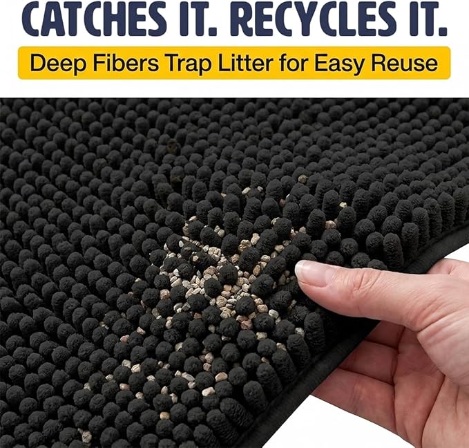 Muddy Mat® | Cat Litter Mat Runner 24"x60", Litter Trapping Mat, Super Absorbent Scatter Control, Soft on Paws, Slip Resistant Washable Litter Mat, Traps Litter, Protects Floors, Black