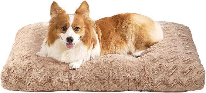 EHEYCIGA Washable Large Dog Bed for Crate 35x23 Inch, Kennel Pad for Dogs Up to 45 lbs, Plush and Comfy Pet Sleeping Mat, Camel