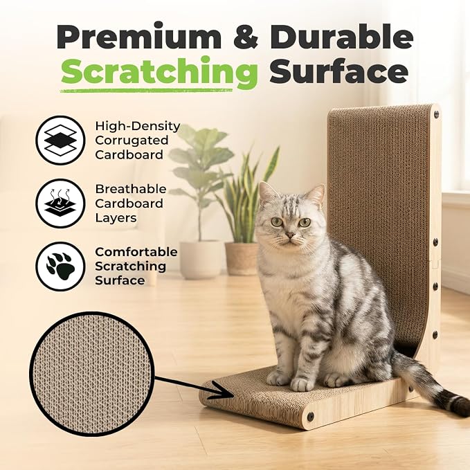 Best Pet Supplies Catify Cat Scratcher, Fun Interactive Scratchers, Posts, Poles, Claw Safe, Furniture Saver Indoor Play Support Natural Cat Behaviors Heavy Duty - L-Shape - H: 26"