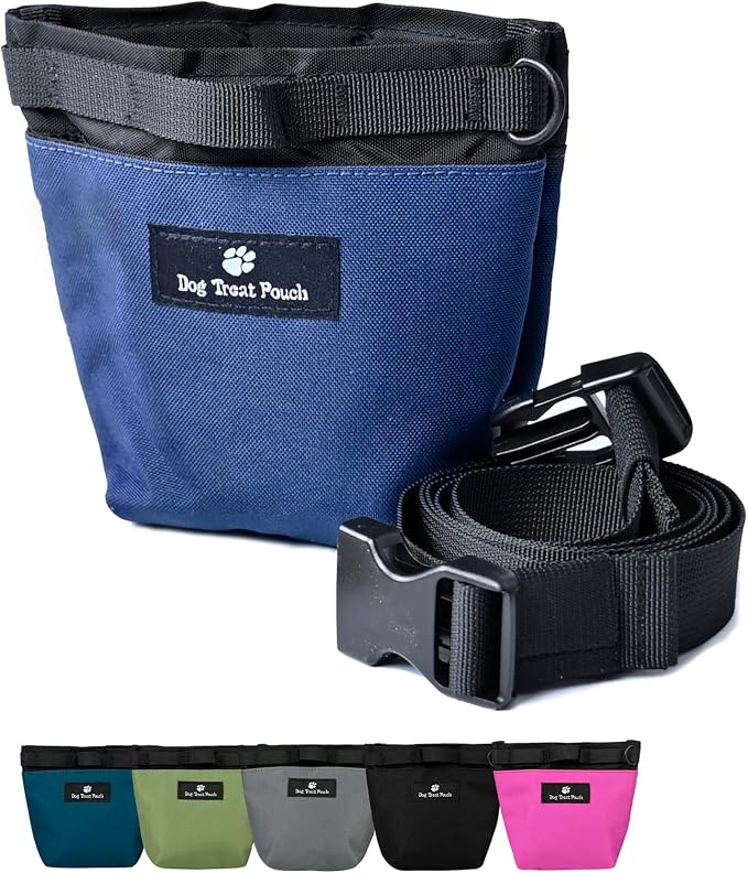 Dog Treat Pouch for Training, Magnetic Closure, Hands-Free (Navy) | Dog Treat Bag, Holds Up to 2 Cups, Adjustable Waist Belt for Puppy Training & Walking