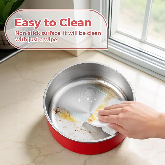 Dog Bowl, Stainless Steel Dog Food and Water Bowl with Non Slip Quiet Bottom, Easy to Clean, Dishwasher Safe, 40oz, Red