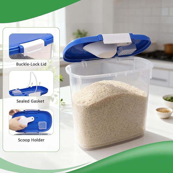 Large Rice Storage Container 15-20 Lbs, Tall Flour Container Dry Food Bin | Slim Food Container with Scoop, Cup for Cereal, Sugar, Beans, Pet Dog Cat Food, Kitchen and Pantry Storage Organization
