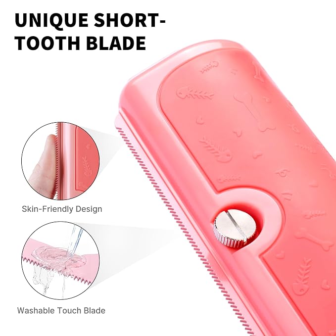 Cat and Dog Deshedding Brush for Shedding, Pink | For cats and dogs, short and medium coats, helps collect loose fur in multi-pet homes