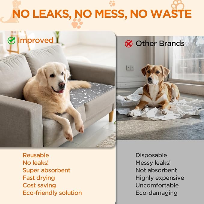 Washable Pee Pad for Dogs, 2 Pack Large Reusable Puppy Pads, 48"x48" | Super Absorbent, Waterproof & Leakproof, Non-Slip Bottom, Machine Washable, For Floors, Beds, Couches, Crates, Carpets, Cars