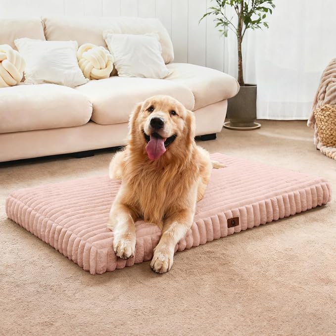 Large Orthopedic Dog Crate Bed with Waterproof Lining, Soft Short Plush Surface & Egg Crate Foam for Calming Puppy, Machine Washable Pet Bed with Removable Cover & Anti Slip Bottom