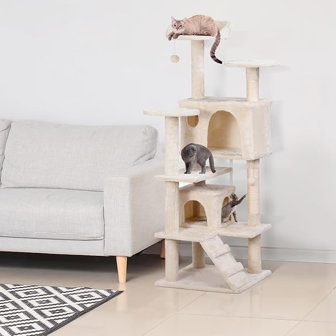 54 in Cat Tree Tower for Indoor Cats Multi-Level Cat Condo Cat Bed Furniture with Scratching Post Kittens Activity Center