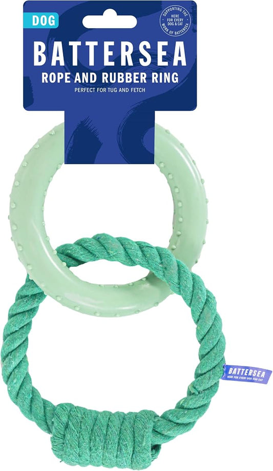 Rosewood Battersea Rope & Rubber Rings, Tug Dog Toy, 13cm x 20cm