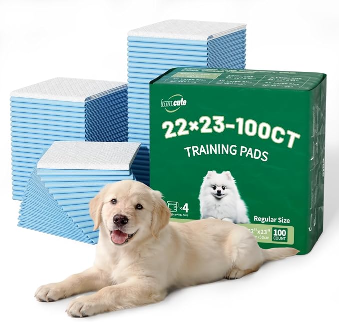 IMMCUTE 100 Count Premium Puppy Pads, 22"x23" Dog Pee Pads – Ultra-Soft Heat-Sealed, 6-Layer Leak-Proof & Super Absorbent Potty Training Pads for Dogs, Cats, Pets | Crate Training & Indoor Use, Blue