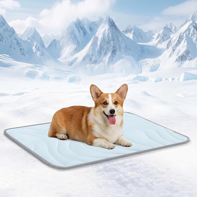 Cozyide Dog Cooling Mat, Q-Max>0.45 Thin Breathable Cooling Mat for Large Dogs, Washable Reversible Dog Pad for Four Seasons, 36" L x 23" W, Ocean Blue