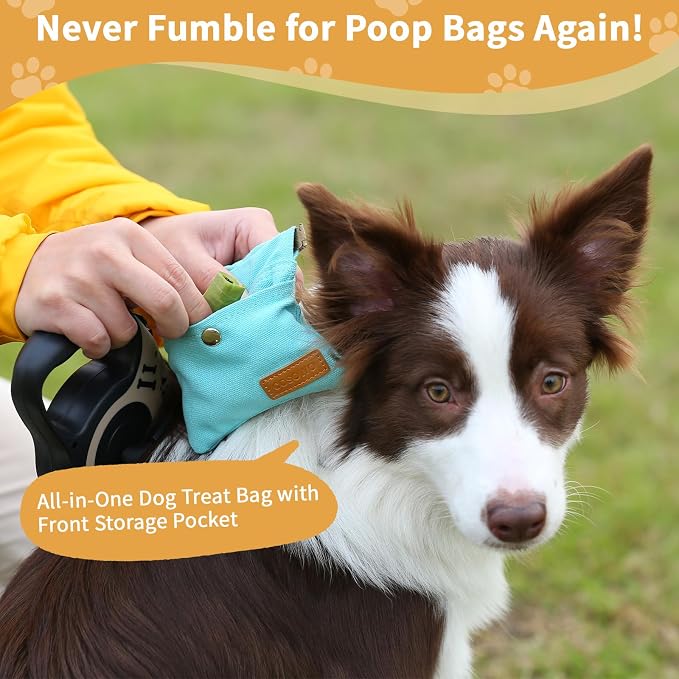 Dog Treat Pouch for Pet Training, Carabiner & Magnetic Buckle, Blue | Hand Free Dog Training Treat Bag, Auto Closing Dog Walking Bag for Puppy Travel or Outdoor Use, Pet Feed Snack Reward Pocket