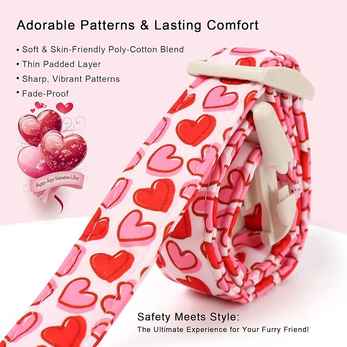 Valentines Dog Collar for Large Dogs - Pink Valentine Hearts Dog Collars, Girly Love Female Dogs Collars, Lightweight Adjustable Cute Puppy Collar with Quick-Release Buckle XL