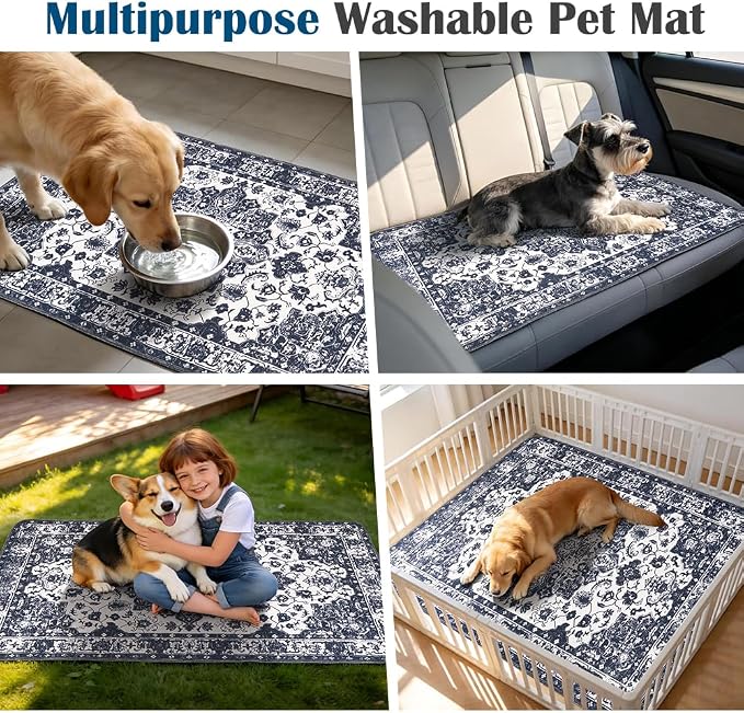 Washable Pee Pads for Dogs, 2 Pack Reusable Puppy Training Pads 60"x48" Super Absorbent Waterproof Dog Training Pads, Non-Slip Potty Pads, Whelping Pads Litter Mat Navy Blue
